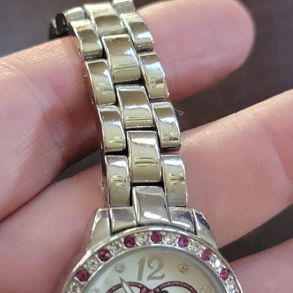 Hello Kitty Silver Watch Pink Heart Rhinestone Dial Women Bracelet Style Cute - Picture 8 of 10